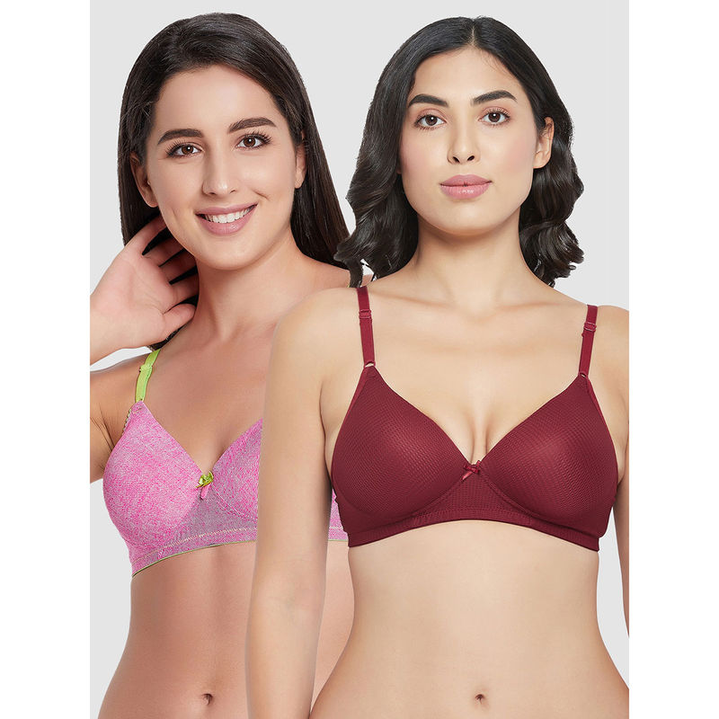 Clovia Pack Of 2 Level 1 Push-Up Padded Non-Wired Demi Cup T-Shirt Bra - Maroon (40B)