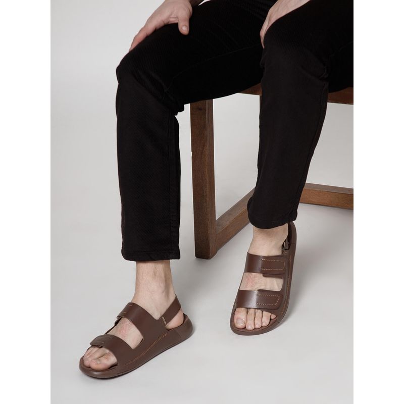 NoStrain Men Brown Back Strap Leather Sandals with High Arch Support (UK 9)