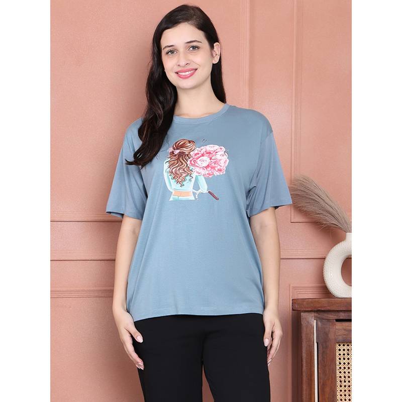 Kanvin Women Blue T-Shirt (S)