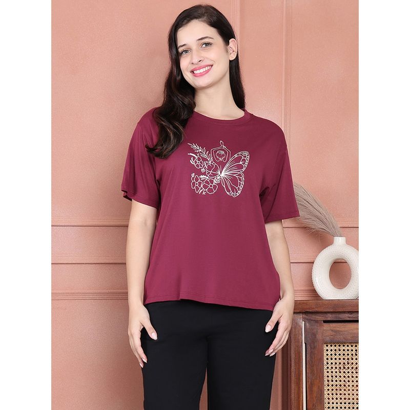Kanvin Women Maroon T-Shirt (XL)