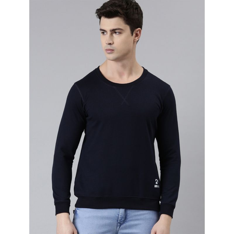 TOM BURG Men Navy Blue Solid Cotton Blend Sweatshirt (S)