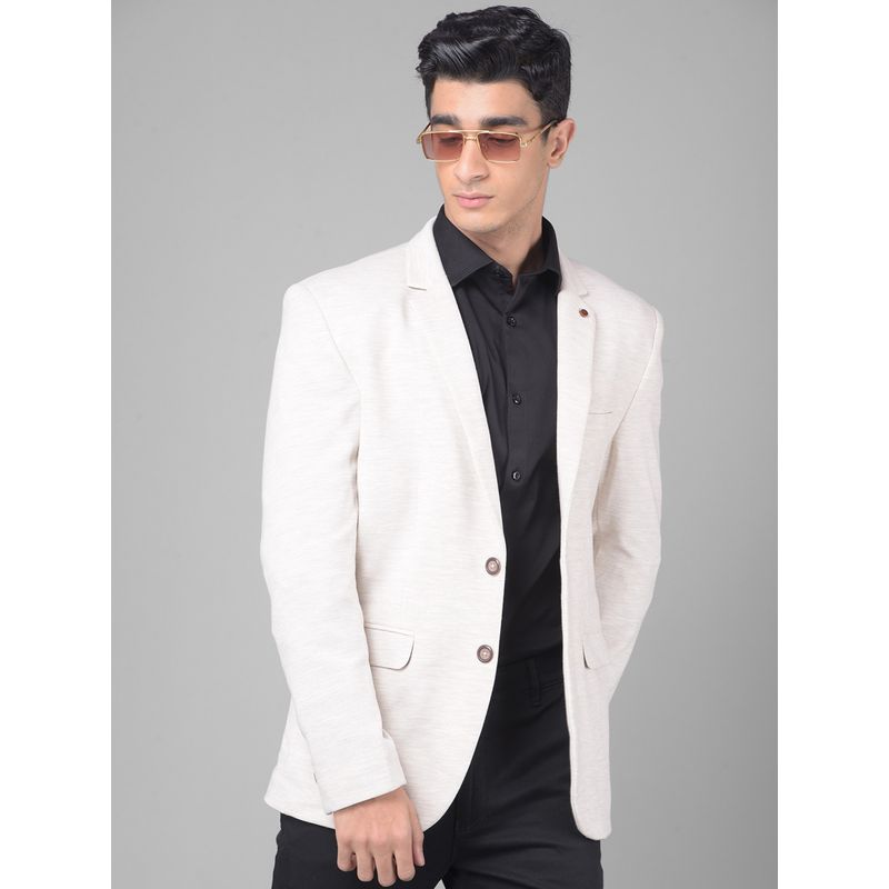 CRIMSOUNE CLUB Men Off White Single Breasted Blazer (M)