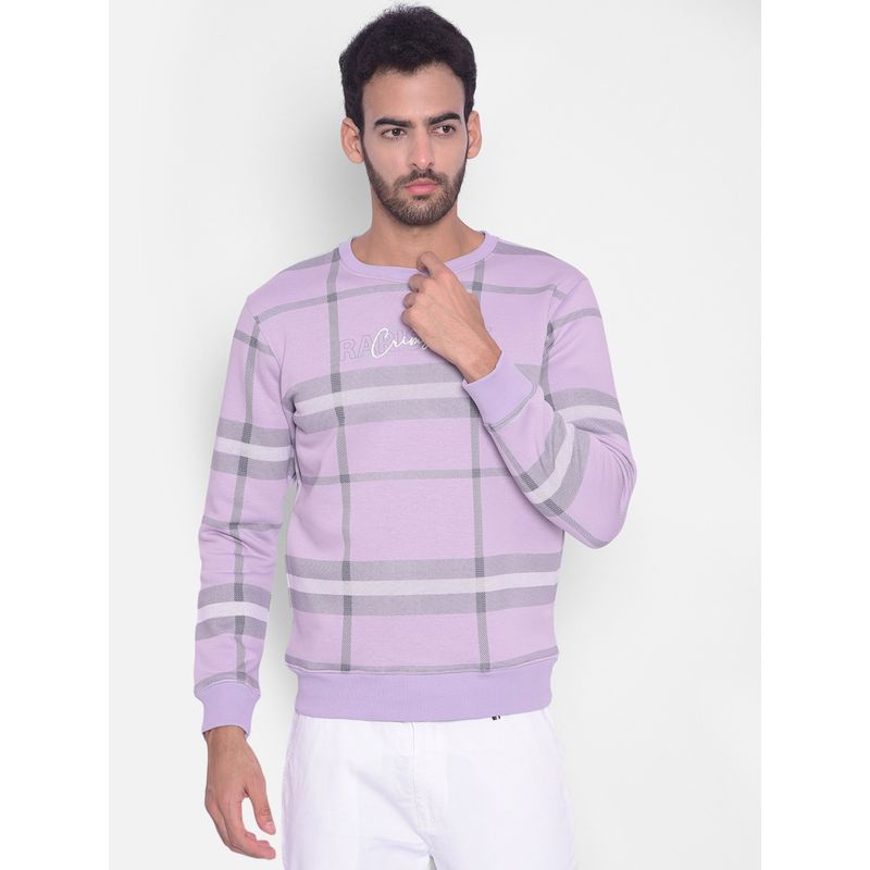 CRIMSOUNE CLUB Men Purple Checked Sweatshirt (XL)