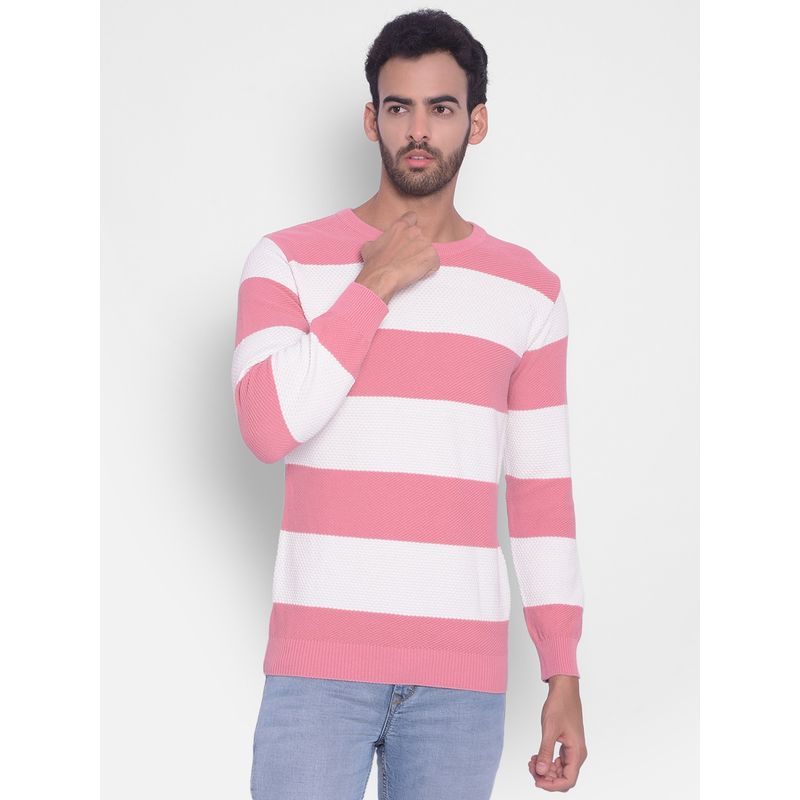 CRIMSOUNE CLUB Men Pink Striped Sweater (XL)