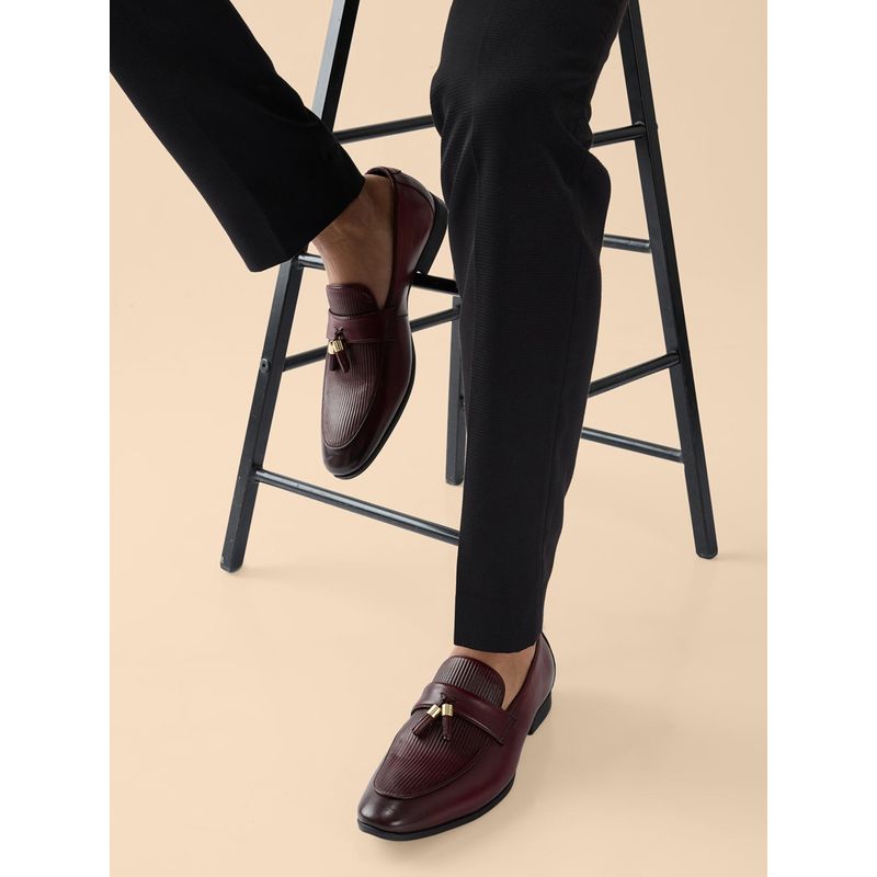 REGAL Bordo Mens Textured Leather Tasseled Formal Slip On Moccasins (UK 6)