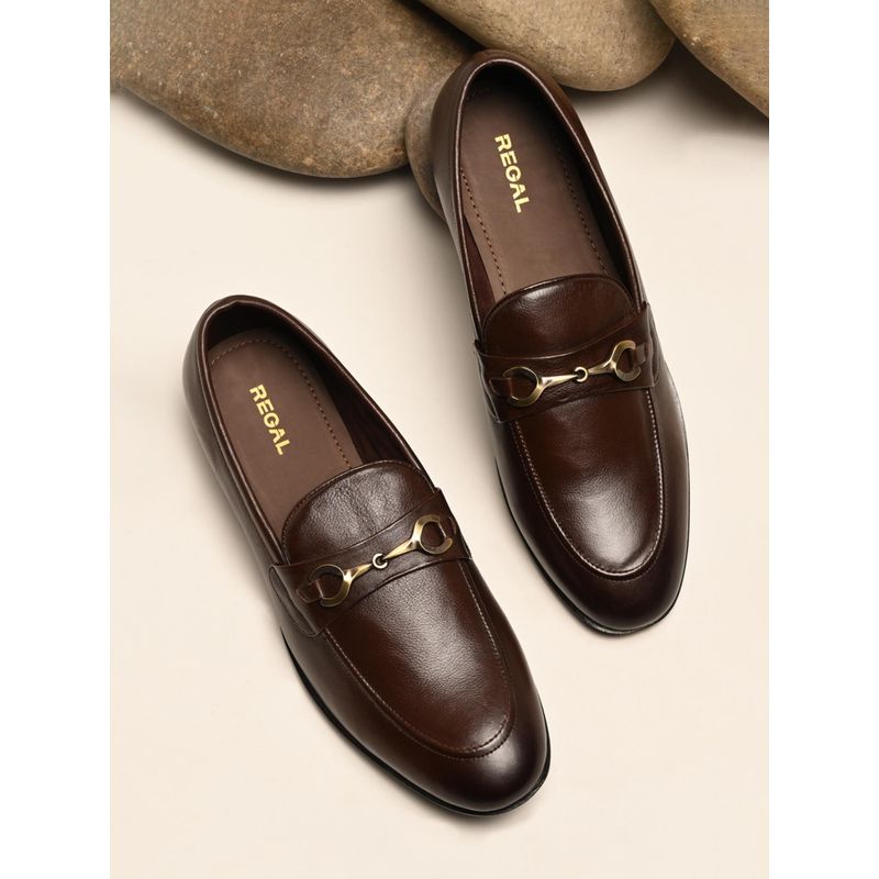 REGAL Brown Mens Leather Buckled Slip On Loafers (UK 6)