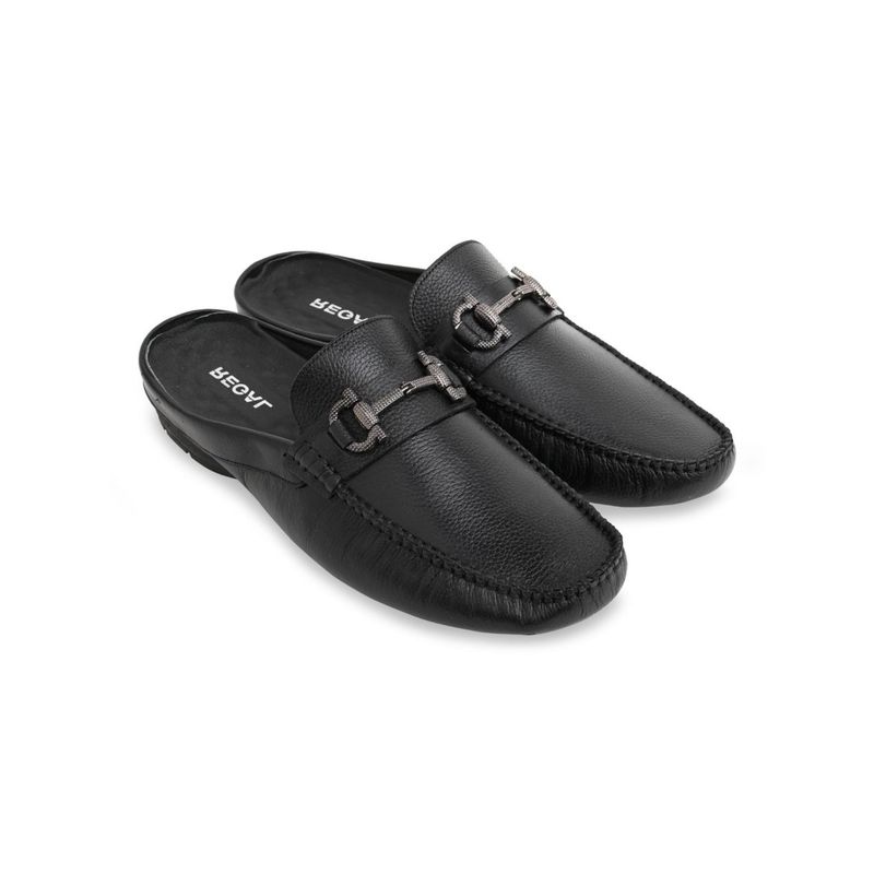 REGAL Black Mens Leather Buckled Mules (UK 6)