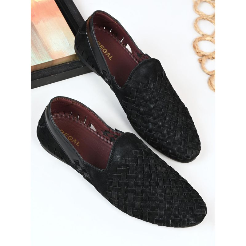 REGAL Black Mens Woven Style Slip On Mojaris (UK 9)