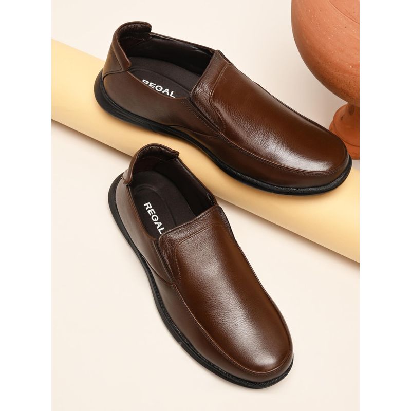 REGAL Brown Mens Comfort Leather Slip On Loafers (UK 6)