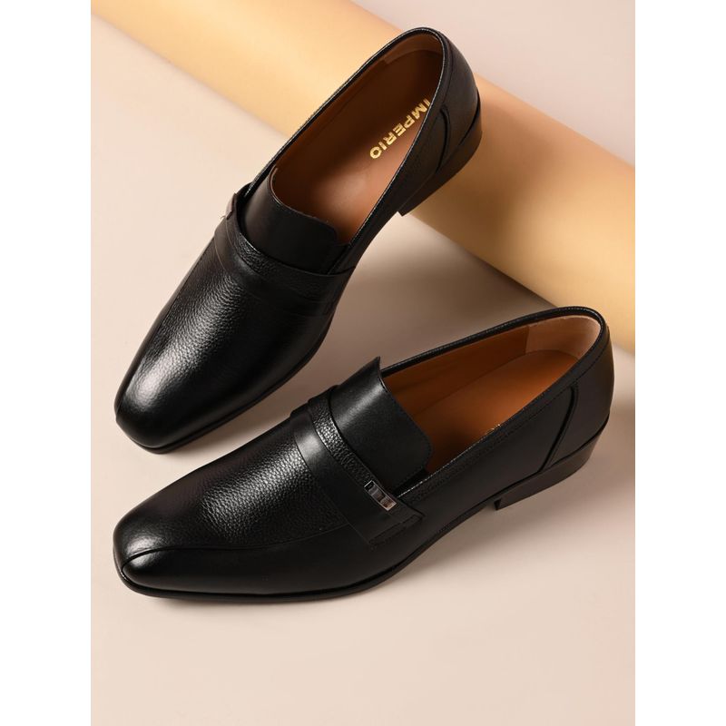 Imperio Black Mens Formal Leather Slip On Loafers (UK 8)
