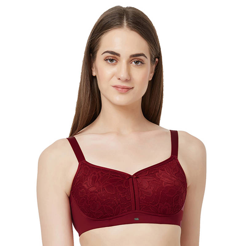 SOIE WomenS Full Coverage Non-Padded Non-Wired Bra - CRIMSON (34B)