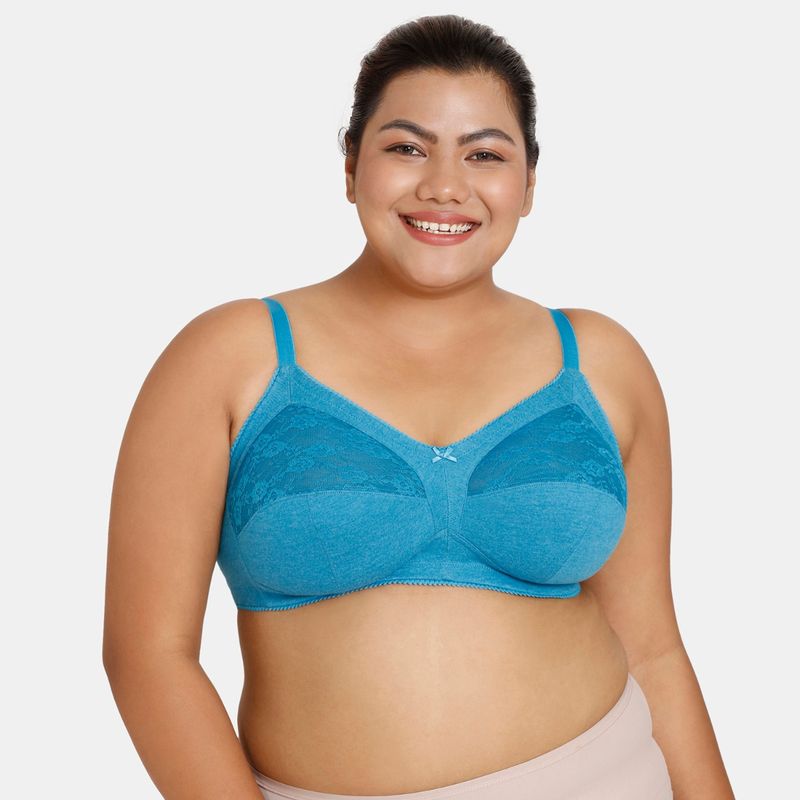 Zivame Rosaline Everyday Double Layered Non Wired Full Coverage Super Support Bra - Blue (36D)