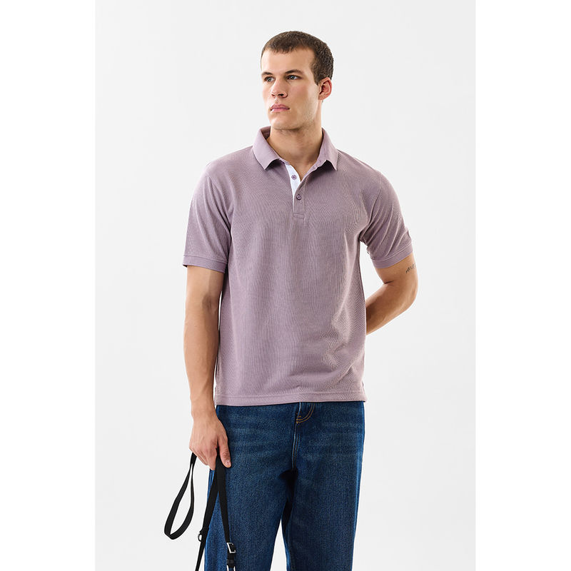 Snitch Purple Textured Half Sleeves Regular Casual Polo T-Shirt for Men (L)