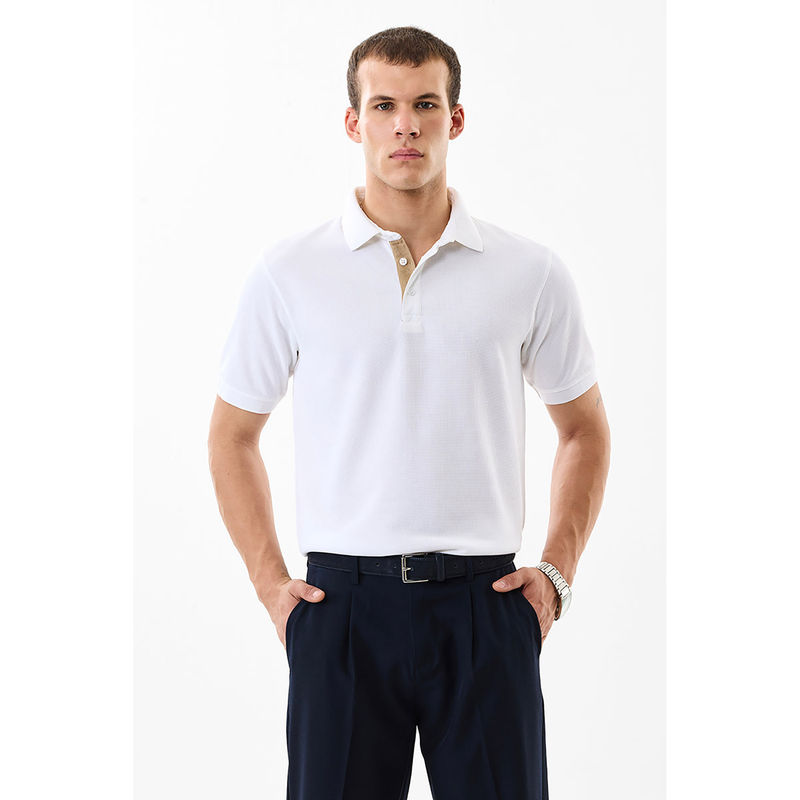 Snitch White Textured Half Sleeves Regular Casual Polo T-Shirt for Men (2XL)