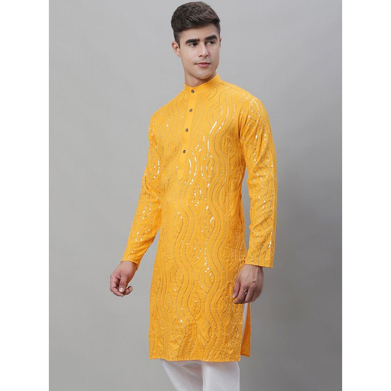 SOJANYA Men Pure Cotton Mustard Designer Long Kurta (40)