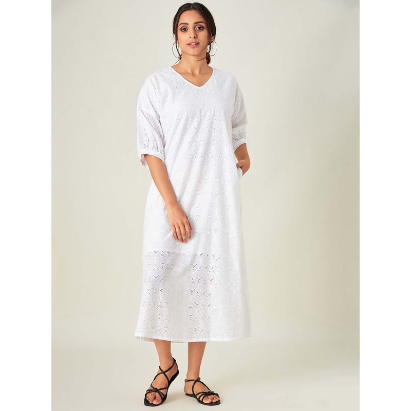KEENAN MAXI DRESS, RESORT WHITE MUM PATCH ENGINEERED KNIT DRESS