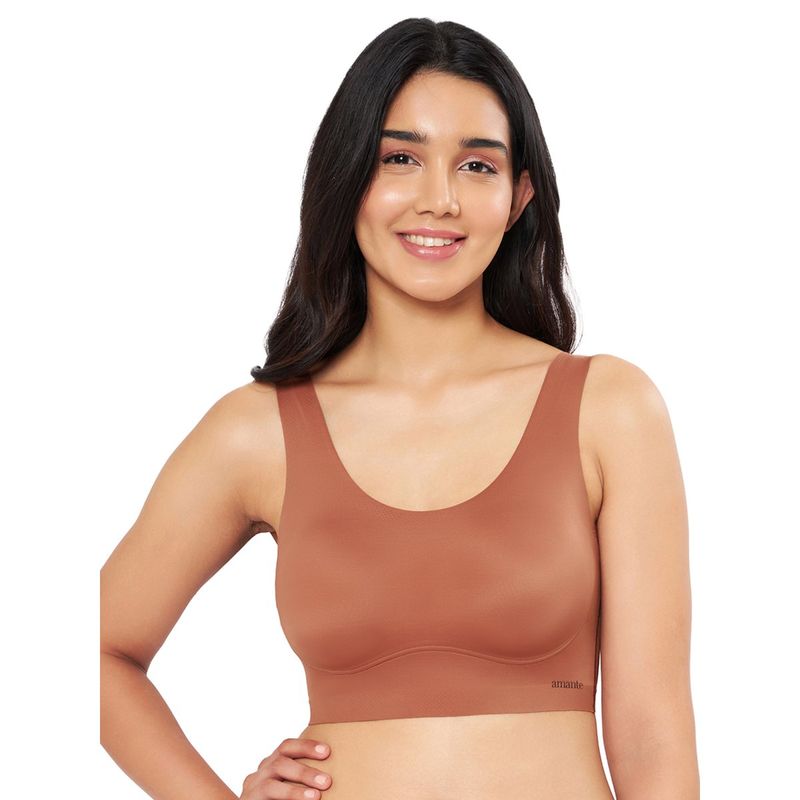 Amante Solid Non Padded Non-Wired Full Coverage Slip-On Bra - Brown (M)