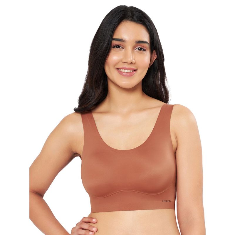 Amante Solid Non Padded Non-Wired Full Coverage Slip-On Bra - Brown (M)
