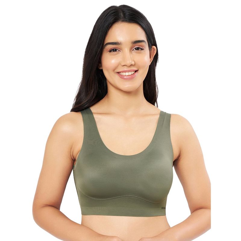 Amante Solid Non Padded Non-Wired Full Coverage Slip-On Bra - Green (L)