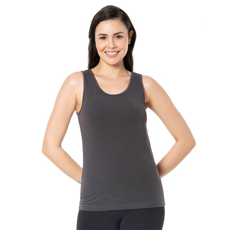 Amante Solid High Coverage Sleeveless Round Neck Tank Top - Grey (L)