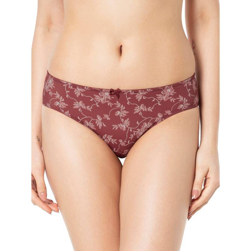Amante Printed Three-Fourth Coverage Low Rise Bikini Panty - Brown (M)