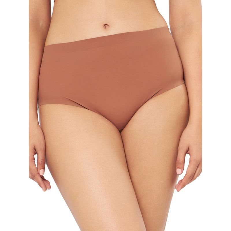 Amante Solid Full Coverage High Rise Full Brief Panty - Brown (S)
