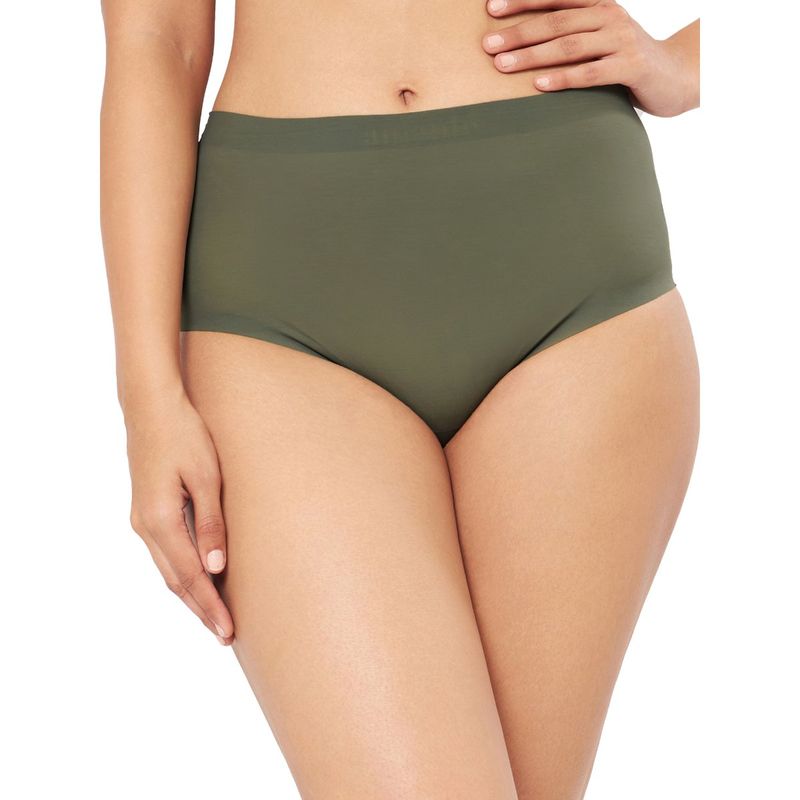 Amante Solid Full Coverage High Rise Full Brief Panty - Green (M)