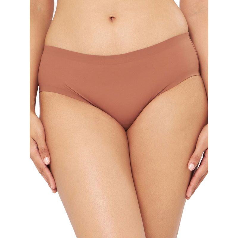 Amante Solid Three-Fourth Coverage Low Rise Hipster Panty - Brown (M)
