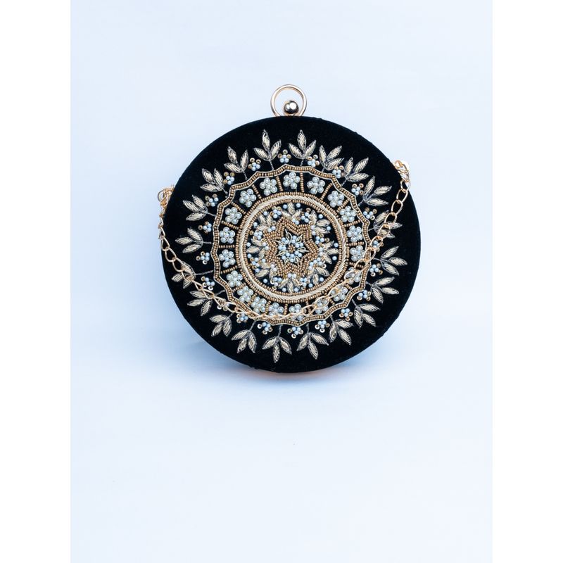 Buy NR BY NIDHI RATHI Black and Gold Embellished Box Clutch Online