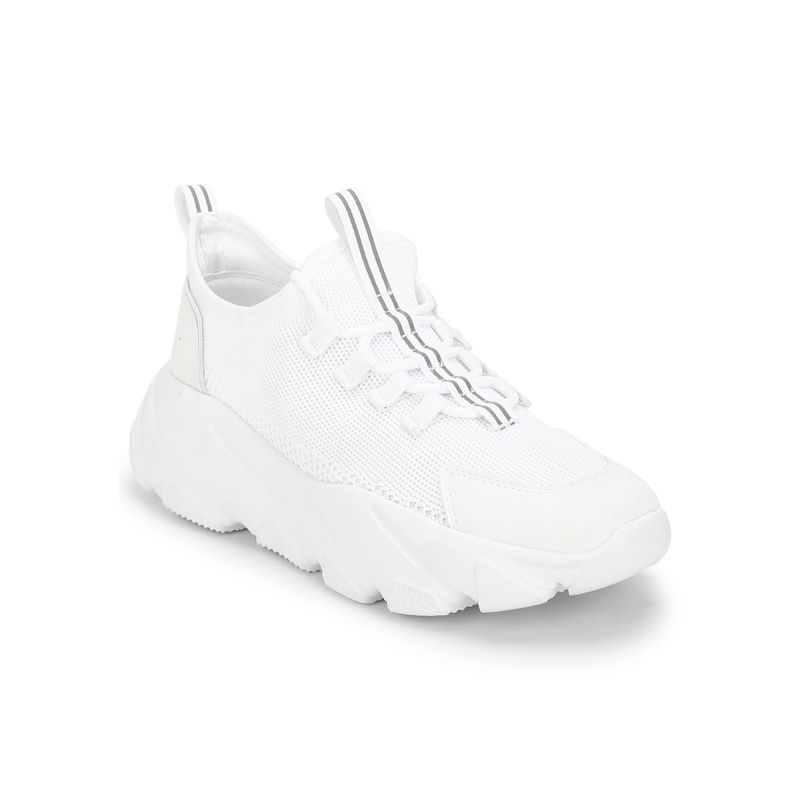 Truffle Collection White Knitted Cleated Bottom Lace up Chunky Sneakers UK 3