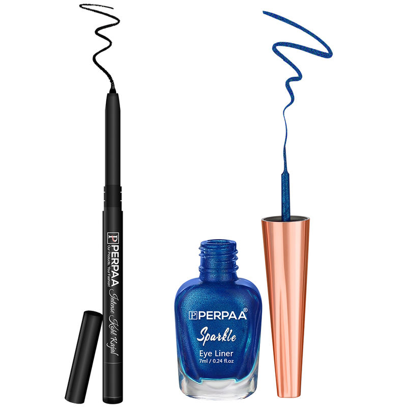 Buy PERPAA Black Kohl Kajal + Long Stay Liquid Blue Eyeliner Combo Online