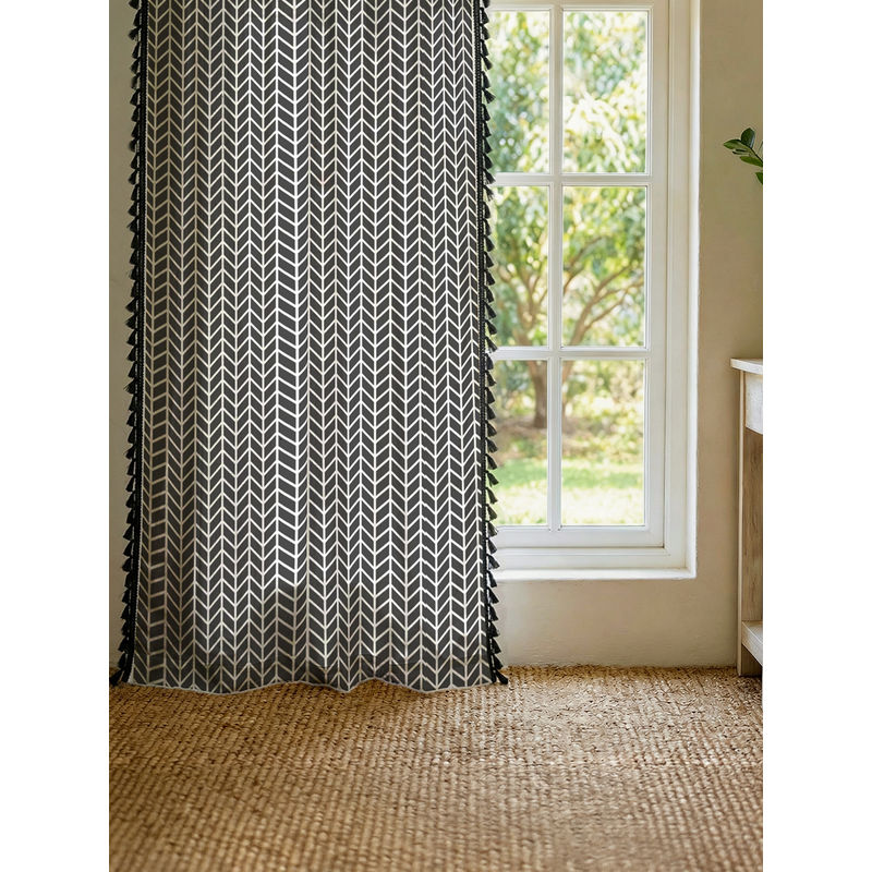 Urban Space Door Curtains with Eyelets & Tieback 1 Piece Herringbone Grey (7x4 feet)