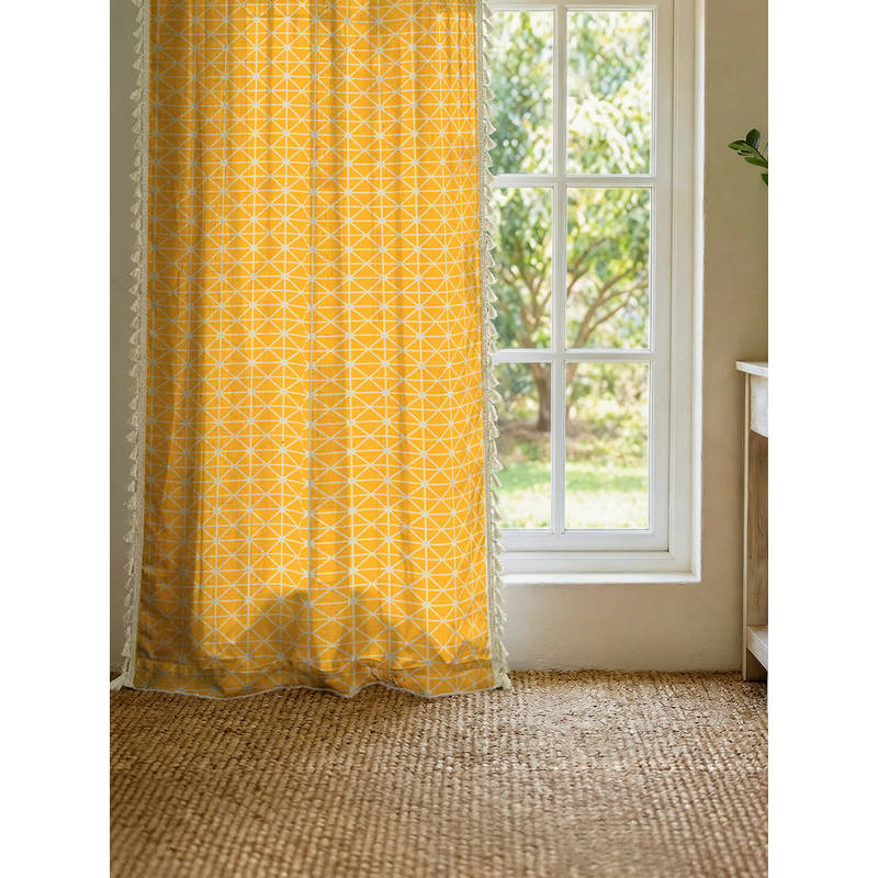 Urban Space Cotton Door Curtains with Eyelets & Tieback 1 Piece-Yellow Star (7x4 feet)