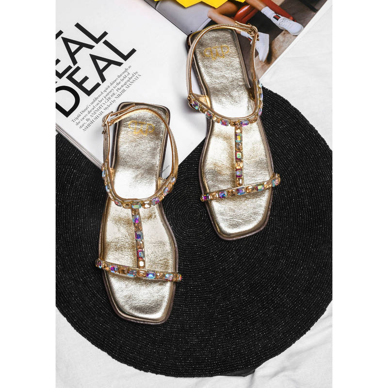 The White Pole Women Gold Faux Leather Flats (EURO 36)