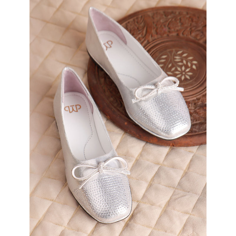 The White Pole Women Silver Synthetic Ballerina (EURO 36)