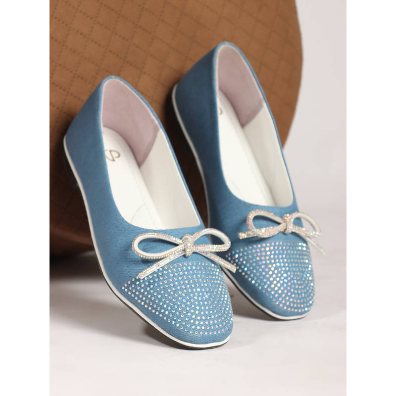 The White Pole Women Blue Synthetic Ballerina (EURO 36)