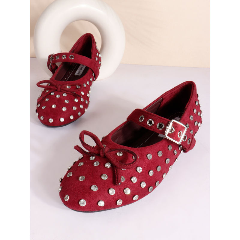 The White Pole Women Maroon Suede Ballerina (EURO 36)