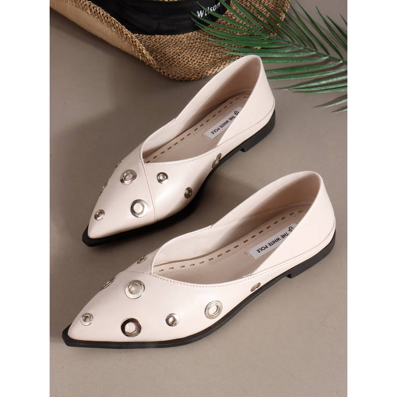 The White Pole Women Cream Polyurethane (Pu) Ballerina (EURO 36)