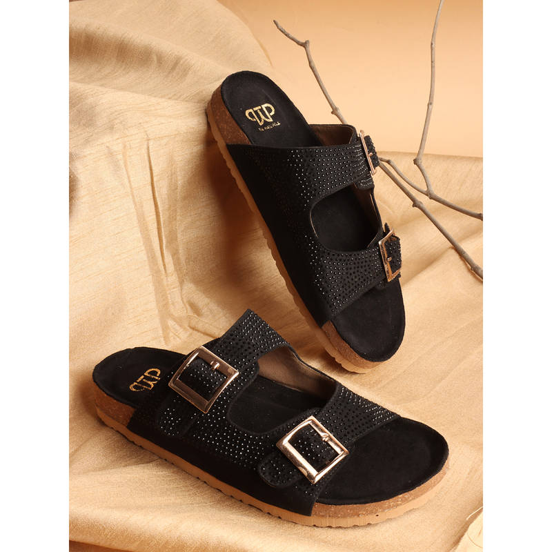 The White Pole Women Black Synthetic Sandals (EURO 36)