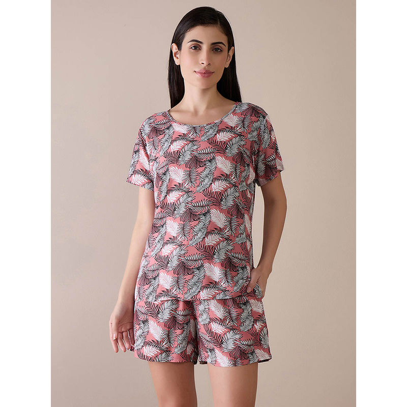Clovia Rayon Printed Top and Shorts Set (L)