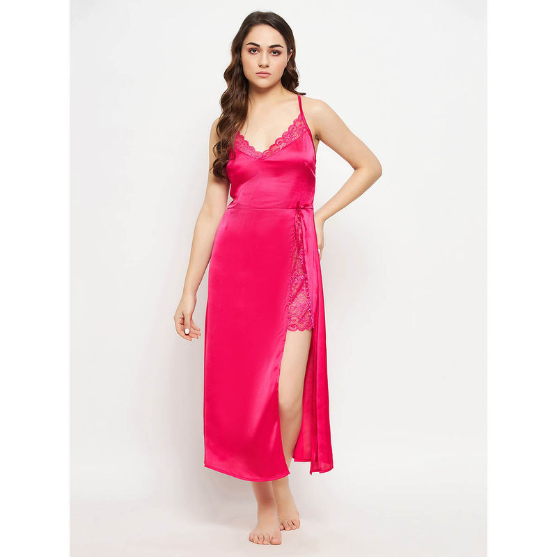 Clovia Satin Solid Long Night Dress (L) (L)