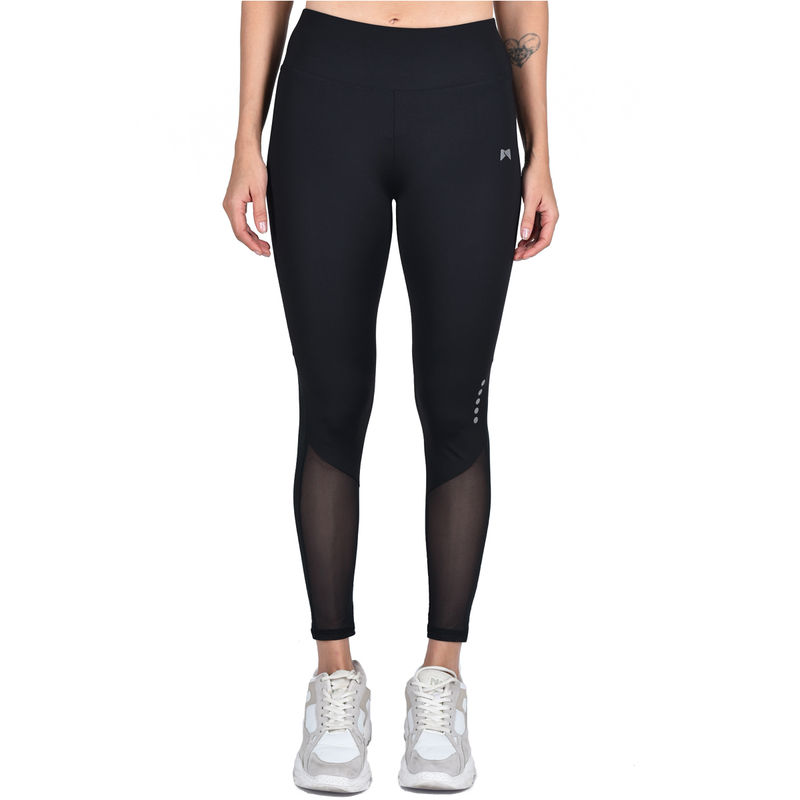 Muscle Torque Gym/yoga High Waist Half Mesh On Bottom Tight - Black (M)