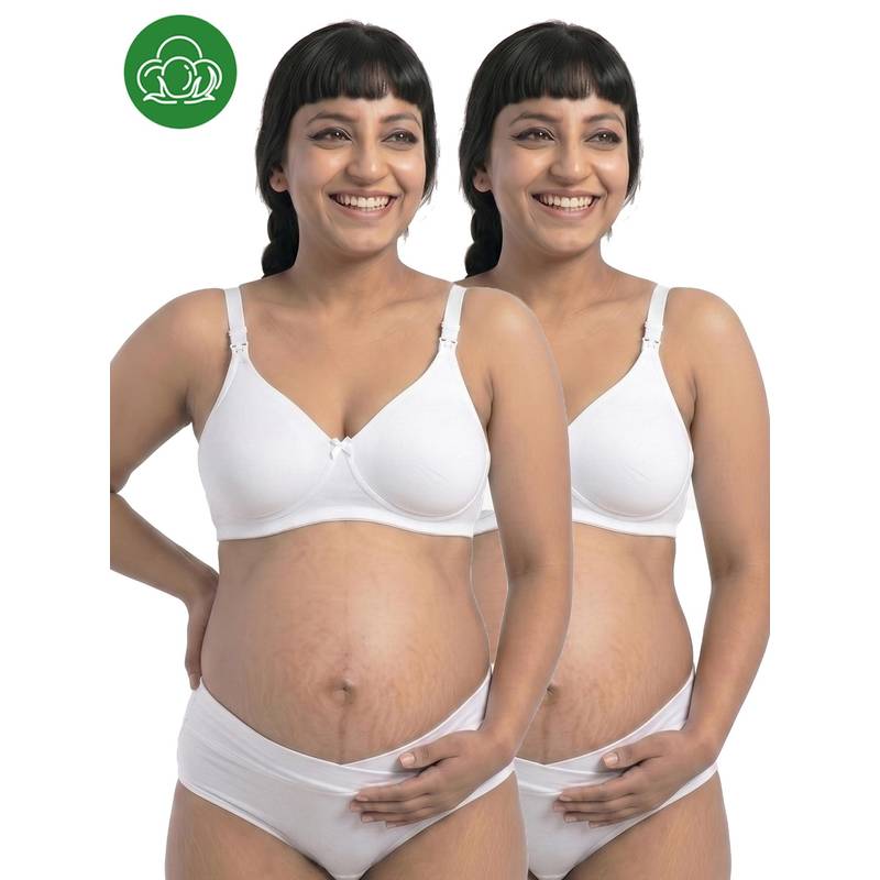 Inner Sense Organic Cotton Antimicrobial Nursing Bra Pack of 2 - White (34B)
