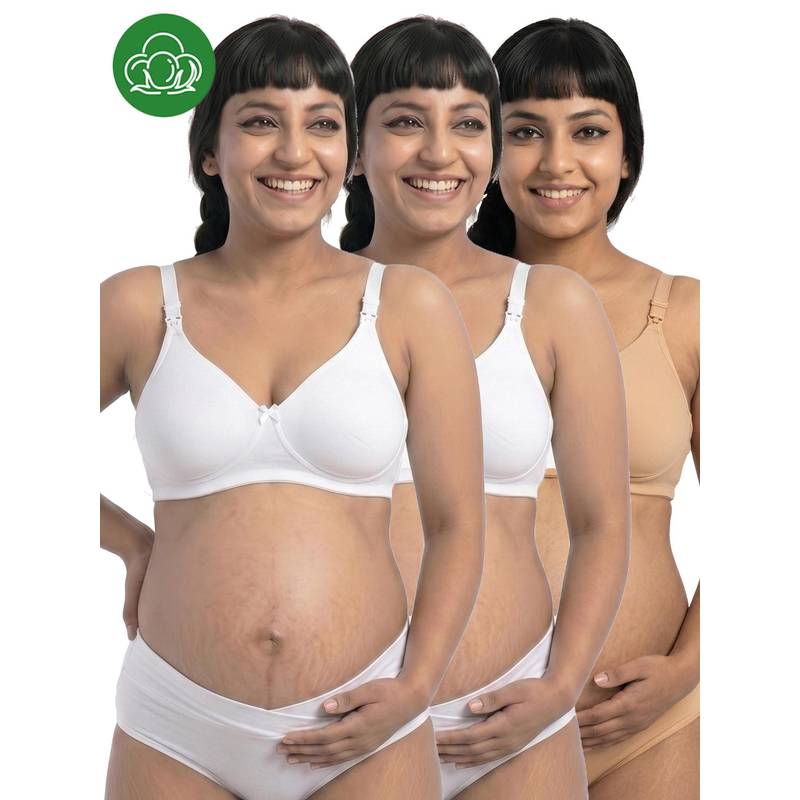 Inner Sense Organic Cotton Antimicrobial Nursing Bra Pack of 3 - Multi-Color (34C)