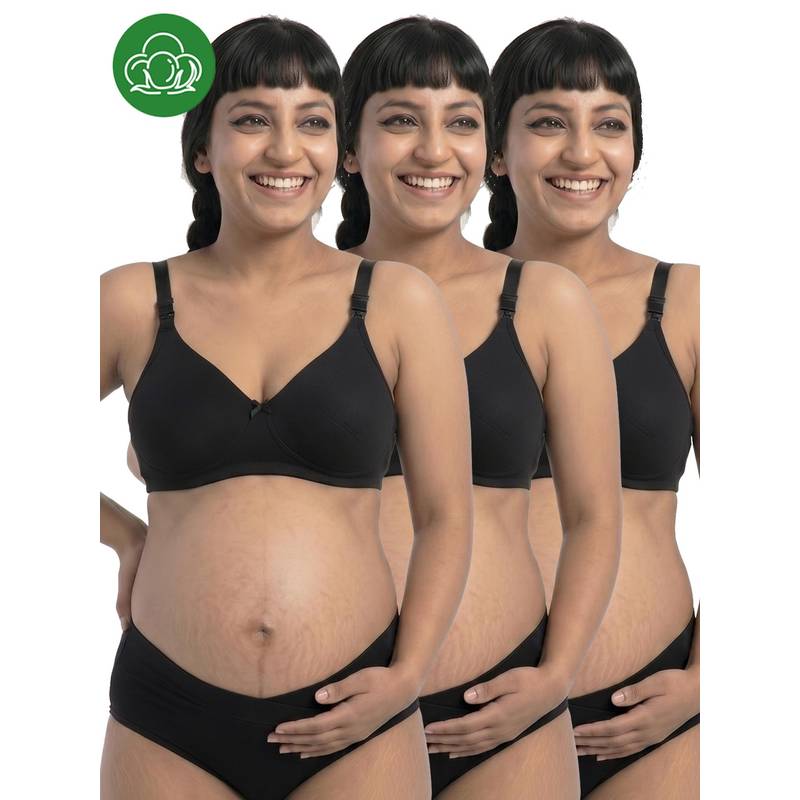 Inner Sense Organic Cotton Antimicrobial Nursing Bra Pack of 3 - Black (34D)