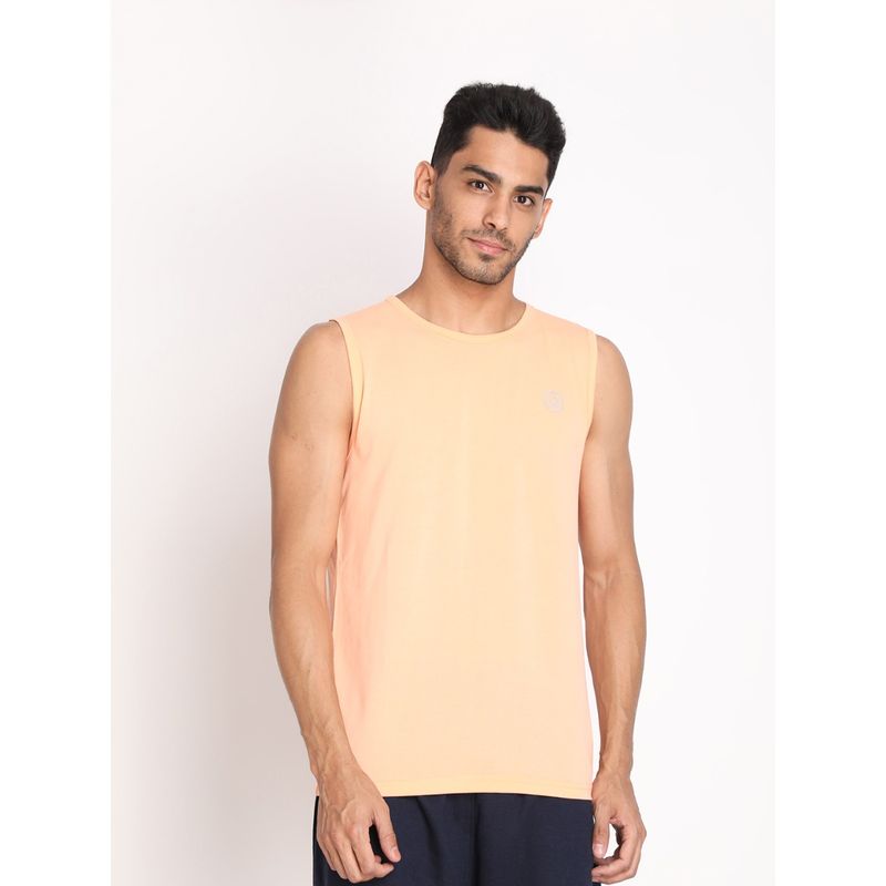 Chkokko Men Cotton Tank Tops Sleeveless Orange Vest (S)