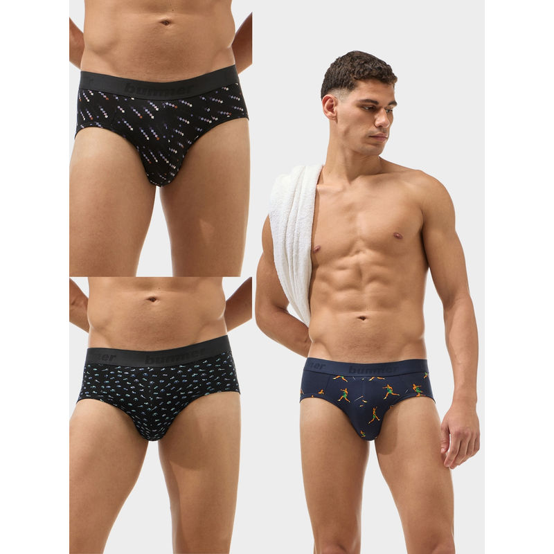 Bummer Multi-color Men Cotton Printed Briefs (Pack of 3) (M)