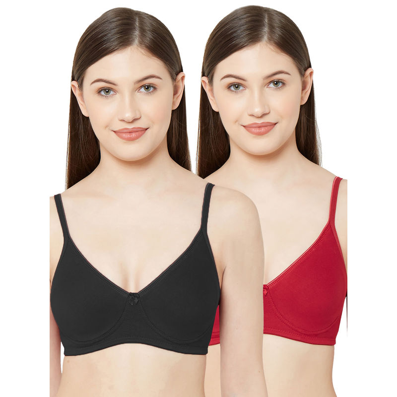 Juliet Womens Non Padded Non Wired Bra Combo 1025 Black Maroon (38C)