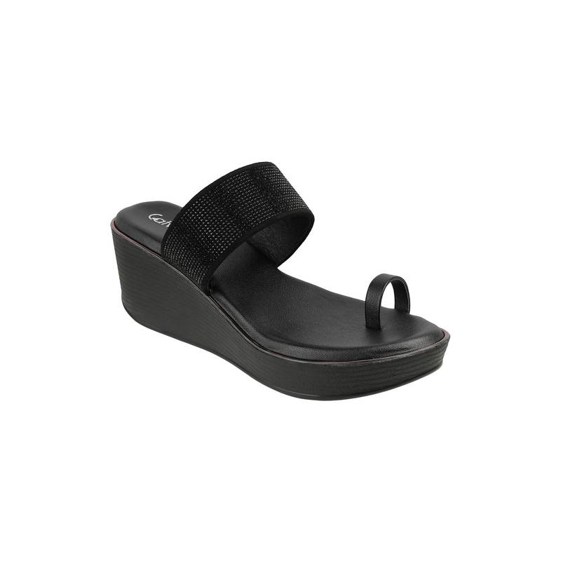 Catwalk Women T-Straps Wedges Heels - Black (UK 8)