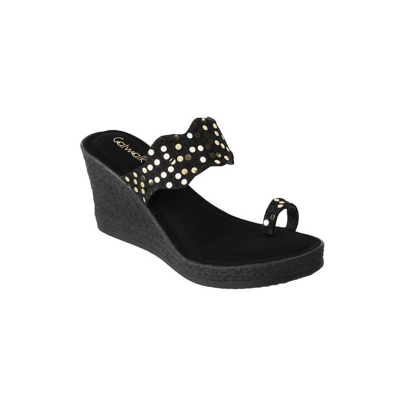 Catwalk Women T-Straps Wedges Heels - Black (UK 5)